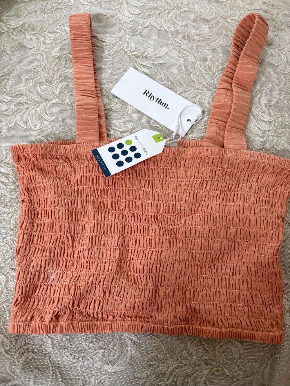 Rhythm. Smocked Crop Tank in Coral NWT Size S